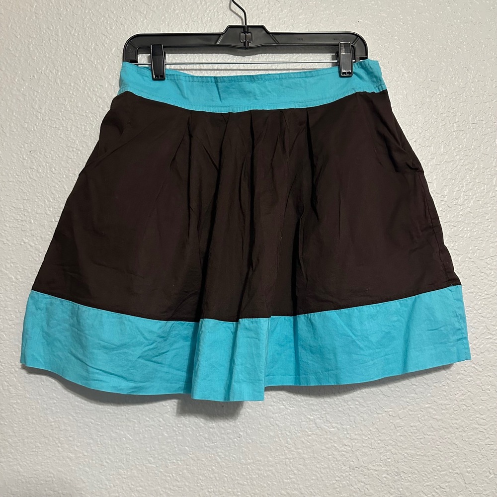 Pink Twill Brown and Turquoise Colorblock Cotton Mini Skirt Size 8